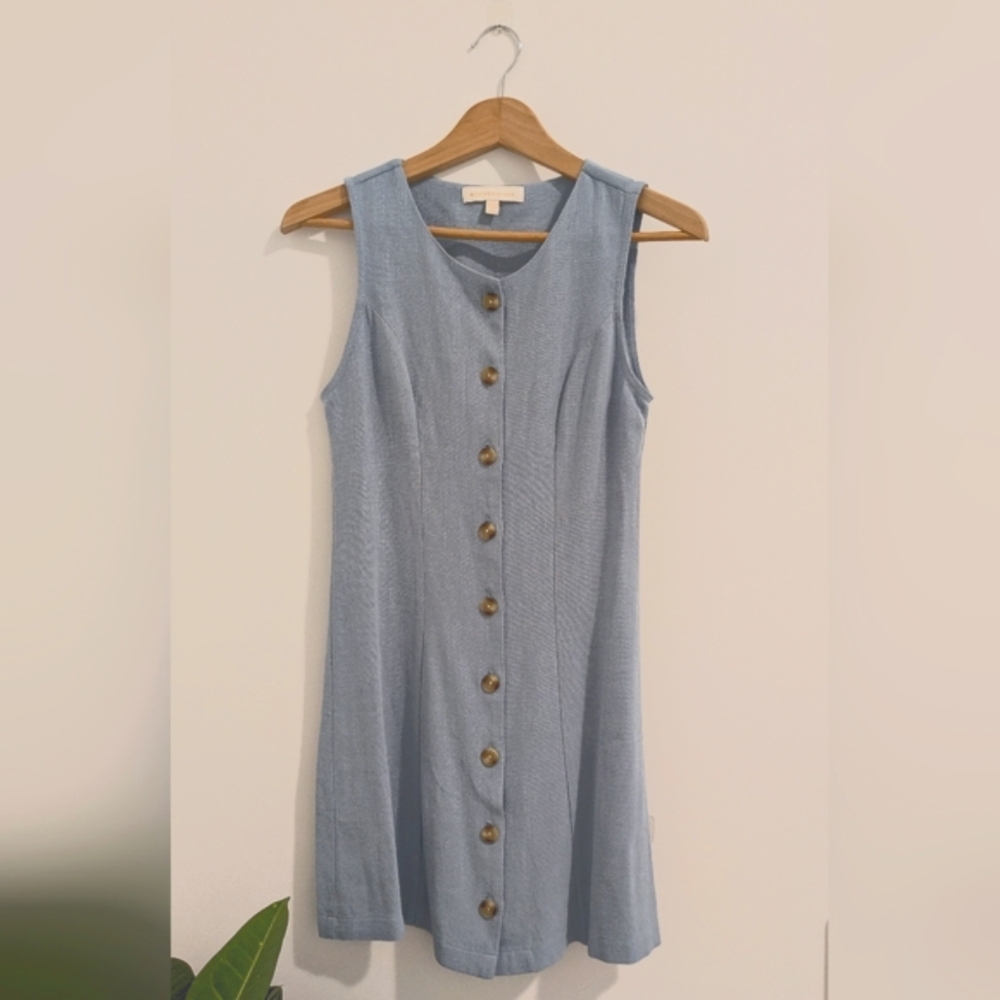 Monteau Light Blue Mini Sleeveless Button Dress
